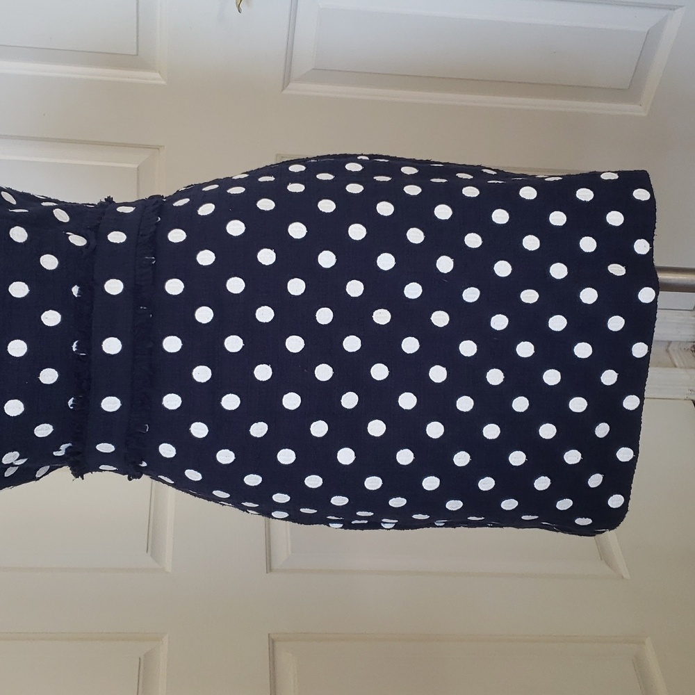 J. Crew Navy White Polka Dot Boucle Tweed Sheath Dress Sleeveless Size 6P Petite - Picture 10 of 16